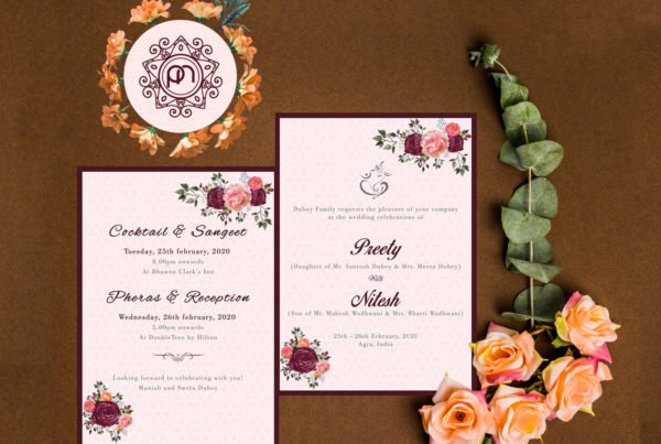 Pink & Floral wedding card